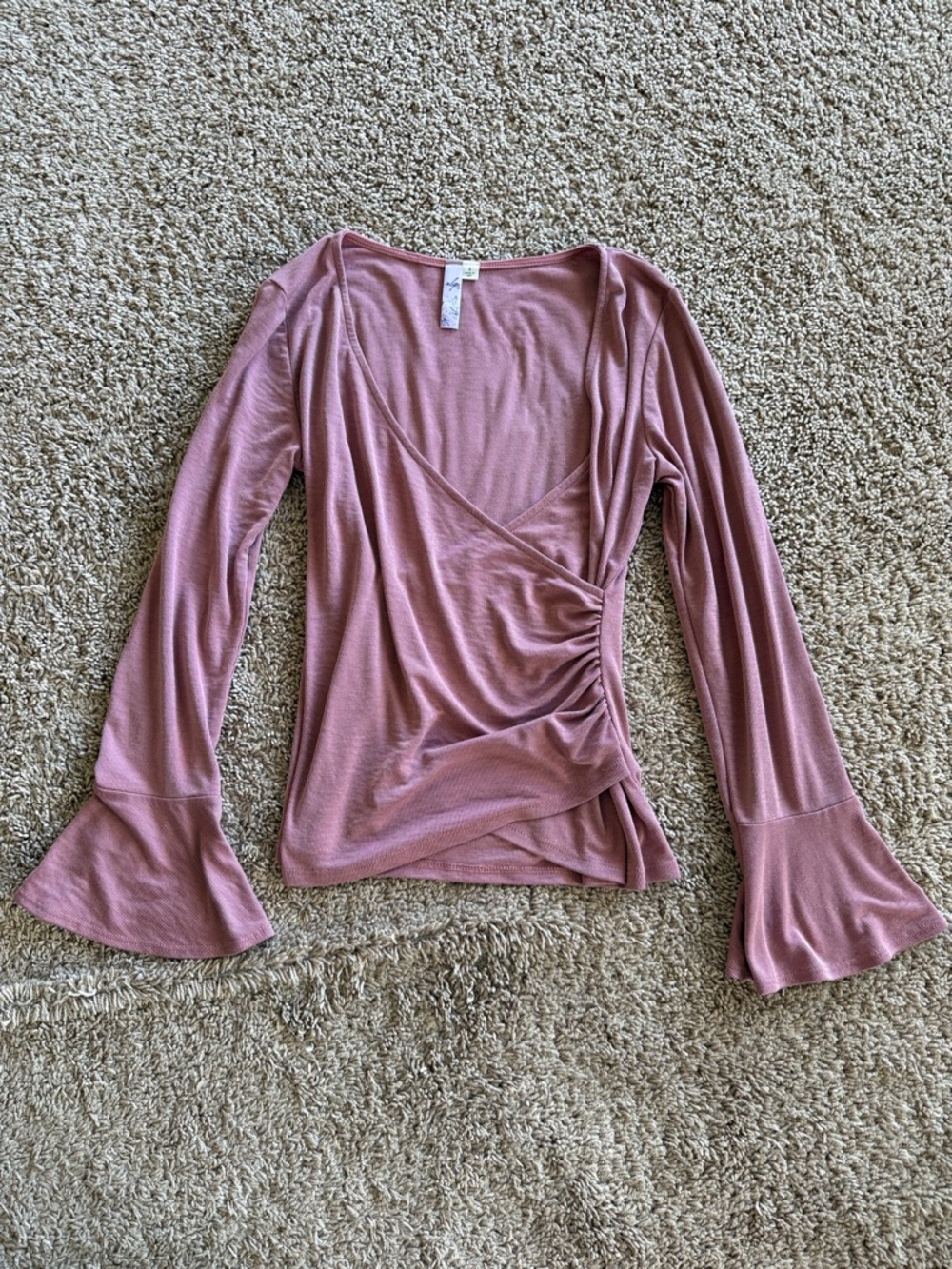 Women's Dusty Rose Wrap-Style Long Sleeve Top Small